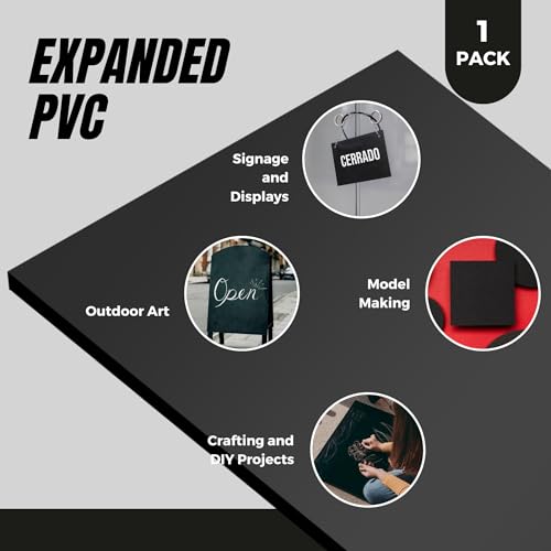 Expanded PVC Sheet – Lightweight Rigid Foam – 6mm (1/4Inch) – 12 x 12 inches – Black – Ideal for Signage, Displays, and Digital/Screen Printing