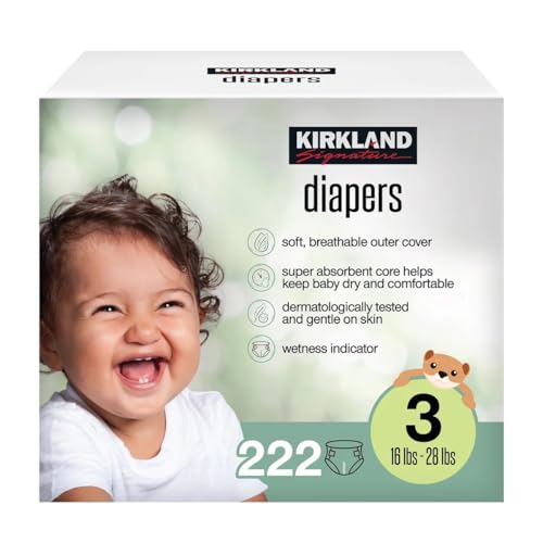 Kirkland Signature Diapers, Size 3 (16-28 lb), 222 ct