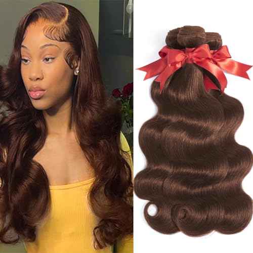 LUXEDIVA 12A Grade Brown Bundles Human Hair Body Wave Bundles Human Hair 18 20 22 Inch 100% Unprocessed Indian Virgin Hair Body Wave 3 Bundles Hair Extensions Color 4