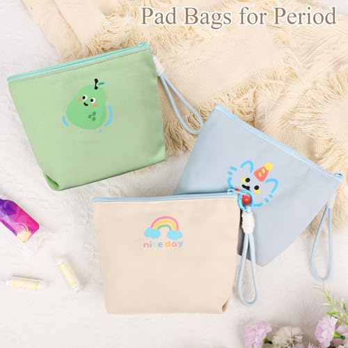 Image of Canvas Period Pouch Soft First Period Kit Bag Small Discreet Menstrual Cup Pad Pouch Cute Sanitary Napkin Storage Bag Tampon Holder Multi-purpose Feminine Bag Geen