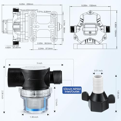 Image of Dreyoo 2 Pack Water Pressure Booster Pump 115V 4 GPM 45 PSI, Industrial Self Priming Water Diaphragm Pump with Power Plug, Fittings Strainer Filter for RV /Caravan /Marine /Garden Irrigating