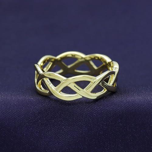 Celtic Knot Eternity Wedding Band Ring for Women, 14K Gold Plated 925 Sterling Silver, Engagement Promise Ring, Unique Celtic Jewelry Gift2