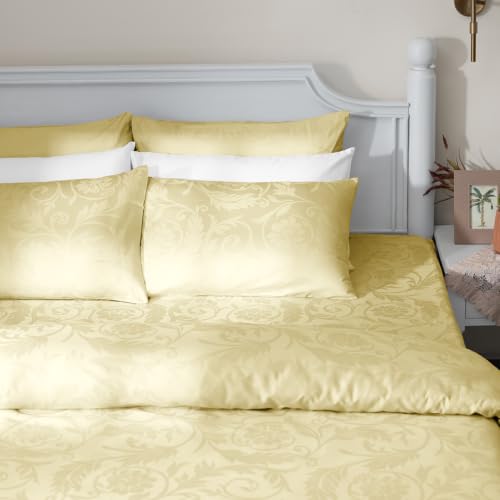 Image of Blue Dahlia 100% Cotton, Queen Size Elastic Fitted Bedsheet (60 inchx78 inch) + 2 Pillow Covers, Fits Upto 10 inch Mattress, 300TC Premium Bedsheet, Bold Floral Jacquard Pattern - Ivory