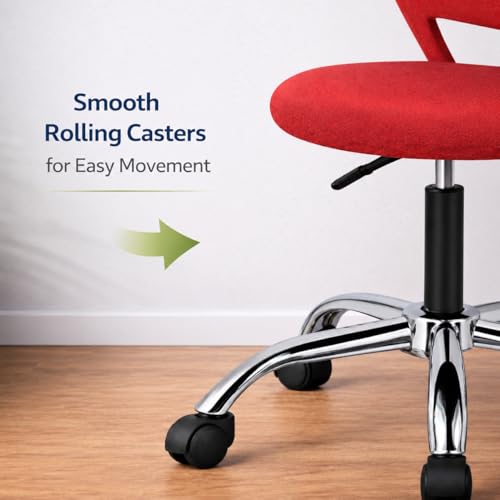 Image of Modern Ergonomic Office Chair, Red, Mesh Back Design with Chrome Base, Adjustable Height, Rolling Wheels