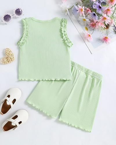 Image of Weebaby Toddler Girl Clothes Baby Summer Outfits Sleeveless Halter Top Ruffle Short Set Cute Kids Clothes Girls