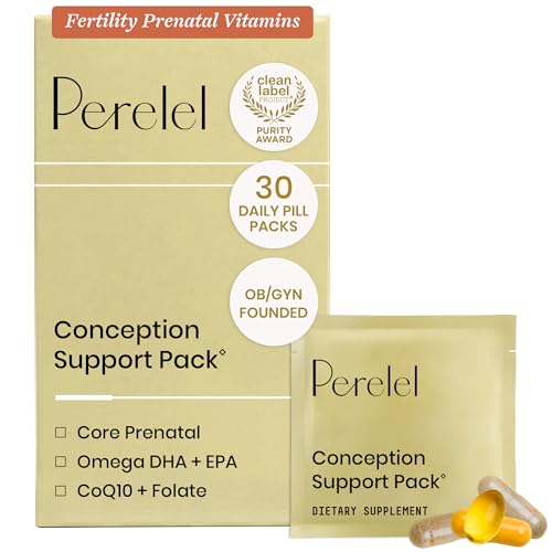 Perelel Conception Support Pack Prenatal Multivitamin with DHA Omega 3 COQ10 & Folate Supports Fertility Wellness for Women Soy & Gluten Free Non GMO 30 Daily Pill Packs