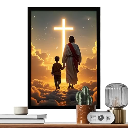 Decoración de pared iluminada con marco de arte de Jesús para salón y dormitorio