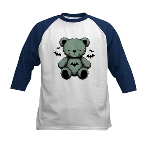 CafePress Batty Bear Green Baseball Jersey Kids Cotton Baseball Jersey, 3/4 Raglan Sleeve Shirt