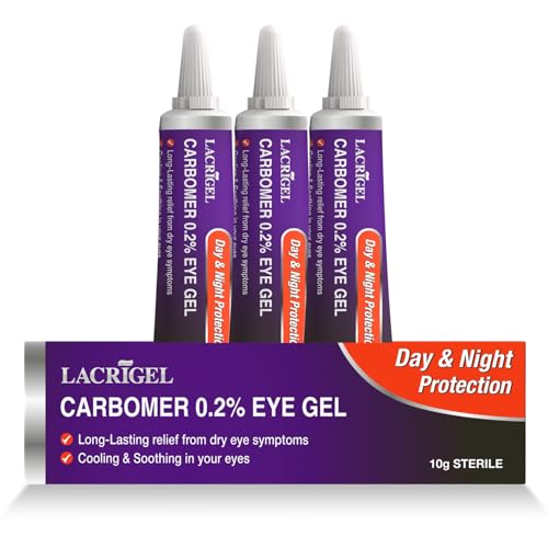 3X Lacrigel CARBOMER 0.2% - Eye Gel for Dry Tired and Red Eyes - Soothes Irritation Reduces Soreness - 24x7 Day and Night Protection - Safe and Premium Formulation - Sterile Pack of 10g (Pack 3)