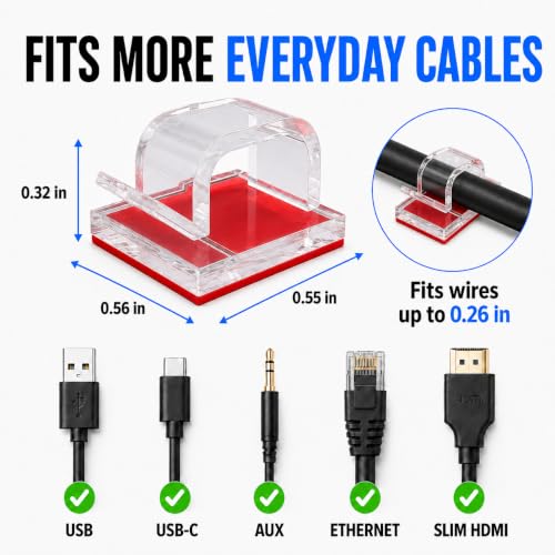 50 unidades de clips adhesivos transparentes para cables – organizador invisible de cables y sujetacables para escritorio de vidrio, pared y hogar miniatura 3