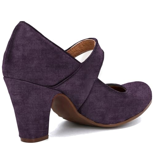 Image of SHODENSE Women Vintage Chunky High Heel Mary Jane Shoes Round Closed Toe Ankle Strap Dress Sandals 3 inch Block Heels Mary Jane Lolita Pumps Two-Toned Patchwork Buckle Office Lady Wedding Retro 4-11 M US