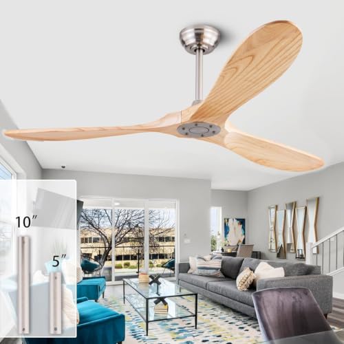 Image of QUTWOB 60 inch 3-Blade Wood Ceiling Fan No Light with Remote, Indoor Outdoor