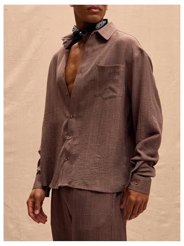 Men's Long Sleeve Shirts Button Down Pocket Patched Collared Business Baggy Shirt2