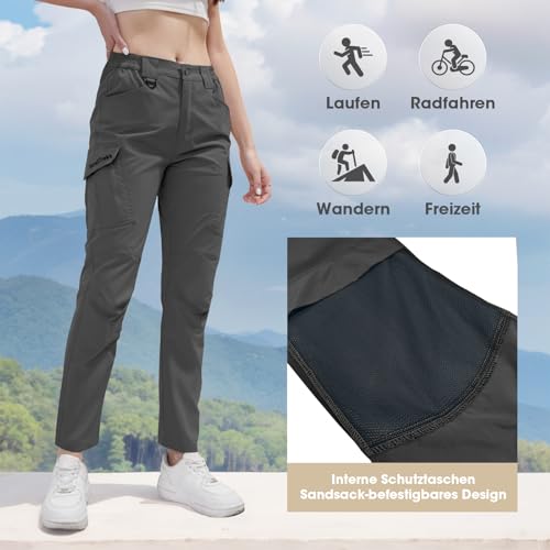BondiTrekk Cargo Hose Damen mit 9 Taschen - Hochtaillierte Wasserabweisende Outdoor-Hose für Wandern, Sport & Alltag