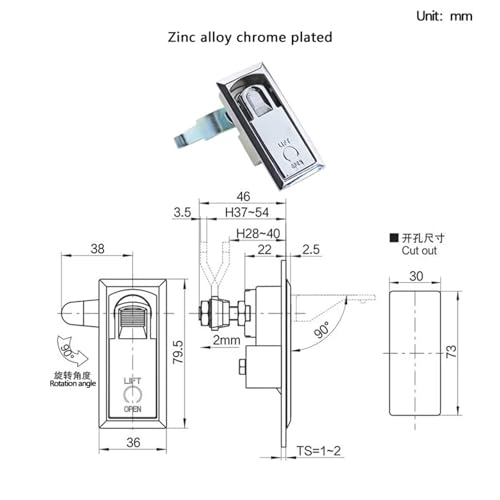 Serrure plate rotative pour sécuriser une armoire de distribution électrique 1pc - 3