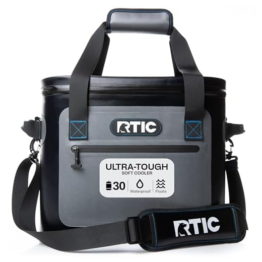 RTIC Soft Cooler 30 Can, Insulated Bag Portable Ice Chest Box for Lunch, Beach, Drink, Beverage, Travel, Camping, Picnic, Car, Trips, Floating Cooler Leak-Proof with Zipper, Blue/Grey