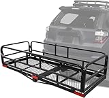 OUTPRIZE Hitch Cargo Carrier Rack, 60 x 24 x 14 Inch Folding Trailer Hitch Mount Cargo Carrier with High Side Rails for RV Truck SUV Van, 500 lbs. Capacity, 2' Receiver