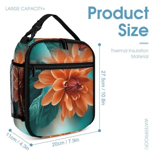 Teal And Flower Backpack Set 3 Piece, Durable Backpack Insulated Lunch Bag Portable Pencil Case for Men Women4