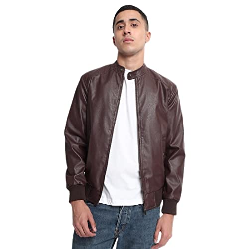 Image of Bewakoof Men's Solid Regular Fit Full Sleeve Stand Collar Nylon Jacket