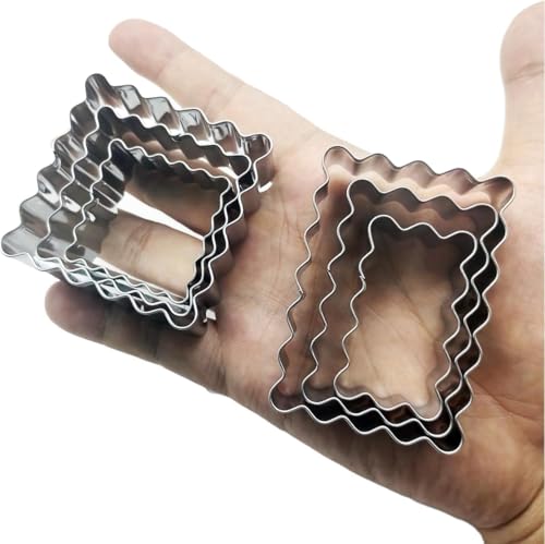 6-Piece Cookie Cutter Set, Scalloped Edge Design for Baking, Includes 2-Inch Square & 2.5-Inch Rectangle Cutters, Perfect for Cookies, Fondant & Pastry Decorations