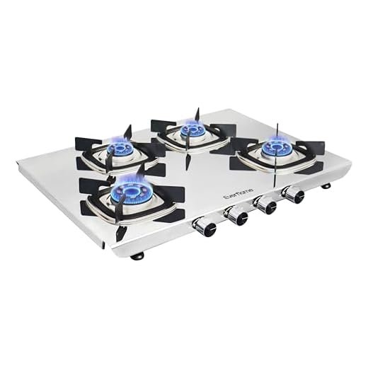 Everflame Photon 4-Burner Gas Stove • 2 mm Thick Bahubali Stainless Steel Body • Gas Saver PetalArc Forged Brass Burners • ISI Certified • 2-Year Warranty + Free Door-step Service