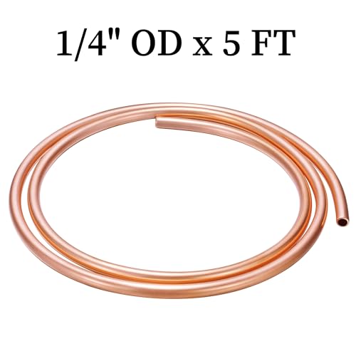 Image of GOORY Copper Tubing 1 /4 inch OD x 0.195 inch ID x 5 FT - 99.9% C12200 Pure ACR Tube - ASTM B280 Refrigeration T2 Copper Tube Soft Coil - Round Seamless Tubing for HVAC System Refrigerator Industry DIY