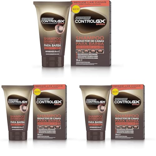 Just For Men Control GX Champú y Tinte Para Barba, Reduce Gradualmente El pelo Gris en Cada Lavado Para Resultados Sutiles Y Naturales, Para Todos Los Tonos, 118 ml (Paquete de 3)