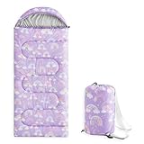 Wake In Cloud - Kids Sleeping Bag for Girls Toddlers, Camping in Warm Cold Weather, Backpacking Lightweight Compact Outdoor Liner for 3 Seasons Summer Spring Fall, Rainbow Dark Purple