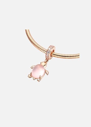 Miniatura 3 de Colgante de plata de ley 925 con diseño de tortuga marina rosa, oro rosa de Murano, cuentas de joyería, regalos para mujer, pulsera y collar