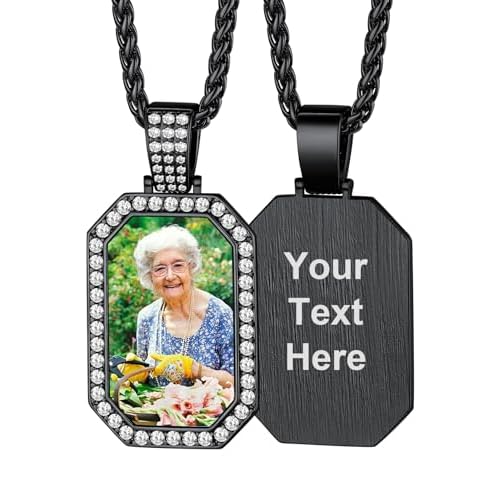 Custom4U Picture Necklace Personalized Photo for Men Women Steel/18K Gold Plated/Black Custom Angel Wings/Heart Pendant Necklace with Picture Memory Circle Chain 18-30 Inch,Hip Hop Jewelry+G