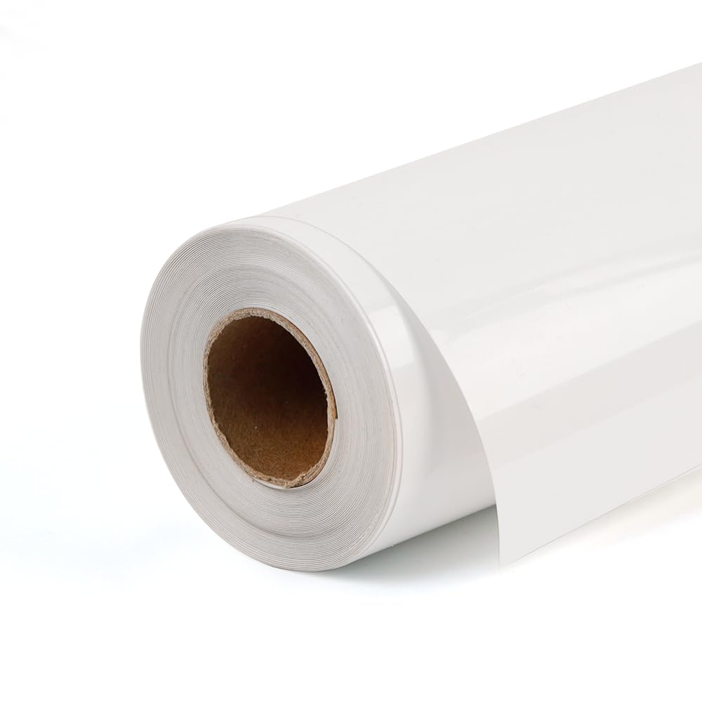 RENLITONG Glossy White HTV Heat Transfer Vinyl Rolls, 12" x 75ft Iron on Vinyl for T-Shirt, Adhesive White HTV Roll for All Cutter Machine - Easy to Cut &amp; Weed for Heat Transfer Design
