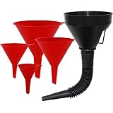 Plastic Fuel Funnels for Automotive Use Set of 5, Wide Mouth Flexible Oil Funnel with Hose for Gas T