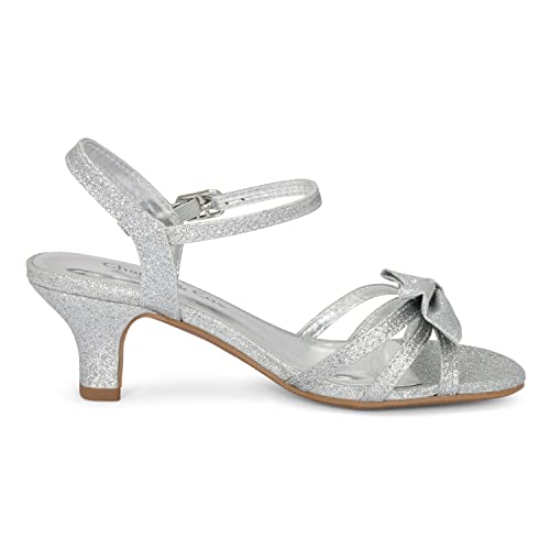 Chariot & Co Time-Iis - Girls/Kids/Childrens Open Toe Bow Ankle Sling Back Glitter 2 Inch Kitten Block Heel Sandal Pumps thumb #2