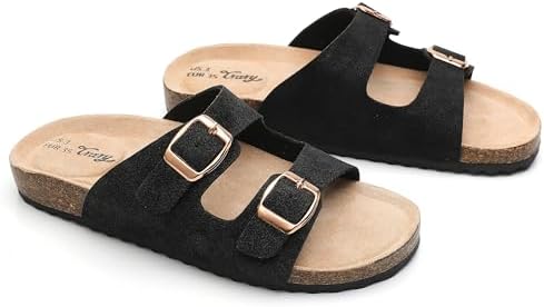 아동용 샌들 남아 여아 더블 버클 슬라이드, 메모리 폼 코르크 풋 베드 미끄럼 방지 슬라이드, 미끄럼 방지 여름 해변 슬리퍼 유아 리틀 빅 키드 — 사진 5