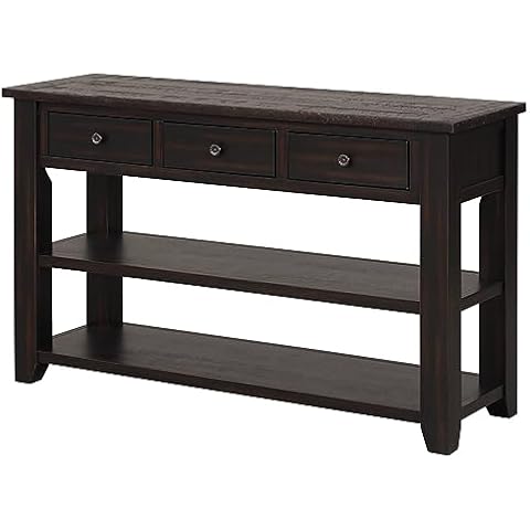 INMOZATA Farmhouse Console Table with Storage Drawers RusticEntryway Table TV Stand for Living Room Hallway Entry Way,Black Cover