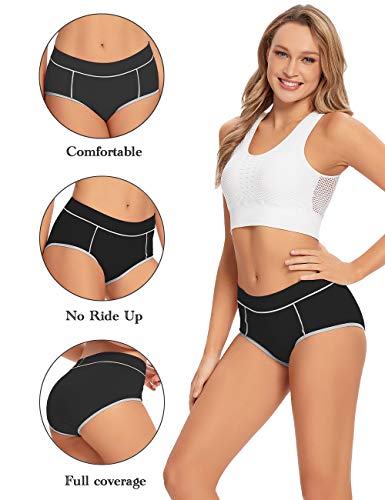 Image of POKARLA Women's Cotton Stretch Underwear Briefs Ladies Mid Rise No Muffin Top Hipster Panties Multipack