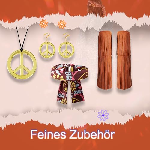 Hippie Kostüm Damen Große Größen 50 52 70er Jahre Bekleidung Übergröße Hippie Kleid Kleidung Schlagermove Outfit Faschingskostüme Frau