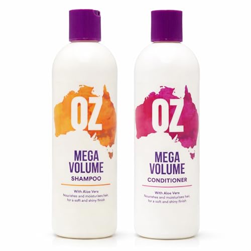 OZ Mega Volume Shampoo & Conditioner Set 300ml With Aloe Vera Volumising Hair Care for Fine & Flat Hair Nourishing Cleanse & Lightweight Conditioner for Daily Use