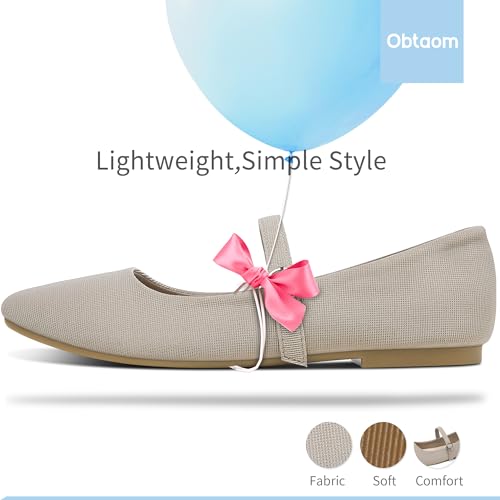 Image of Obtaom Mary Jane Flat Shoes Round Toe Ballet Flats for Women Dressy Fabric Business Flats Comfortable Classic Strap Flats for Office