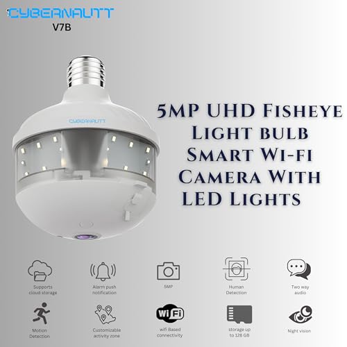 Image of XUGA Cybernautt Series V7B 5MP Fisheye Wireless CCTV Camera | Panoramic View, Night Vision, Motion Detection, WiFi Surveillance, Home Safety