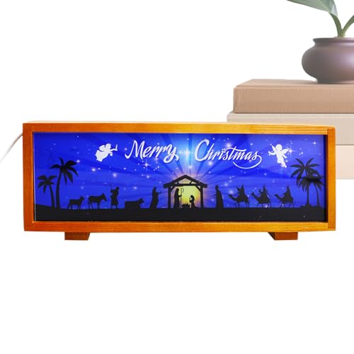 Luz nocturna de la natividad – Lámpara LED de madera, decoración navideña temática de la guardería, para el abrigo de la chimenea, sala de estar, dormitorio, sala de juegos, festival de invierno