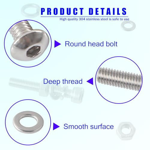 HVDHYY Nuts and Bolts Set M5 M6 M8 Machine Screws & Nuts Assortment 304 Stainless Steel Bolt kit Hex Socket Button with a Reusable Storage Box (300pcs) - Image 3