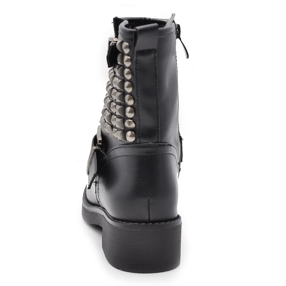 IF 8081A Bottines pour femme Cheville Anfibi Motocycliste Biker Boucle - Noir - 8081 Noir