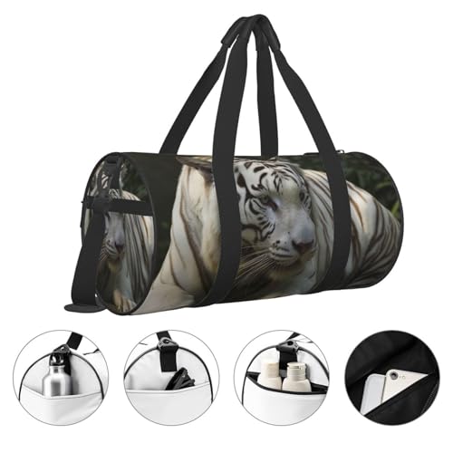 Sports Gym Bag for Women Men Travel Duffel Bag Tote Weekender Bag Carry on Overnight Bag for Travel Swimming Fitness Workout Sports White Bengal Tiger Duffle Bag3