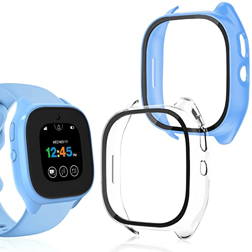 Polyjoy 2 Pack Protective Case Compatible for Verizon Gizmo Watch 3 Screen Protector, Hard PC Bumper Cover Built-in Tempered Glass Screen Protector for Gizmo 3 Kids Watch Accessories - Clear+Blue by Polyjoy - Used condition - US$9.56
