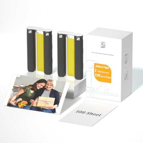 HPRT CP4100/CP4000L 4X6 Photo Paper 108 Sheets and 2 Ribbons, Papel fotográfico para impresora iDPRT PRT CP4100/CP4000L Phone WiFi Instant Color Pict