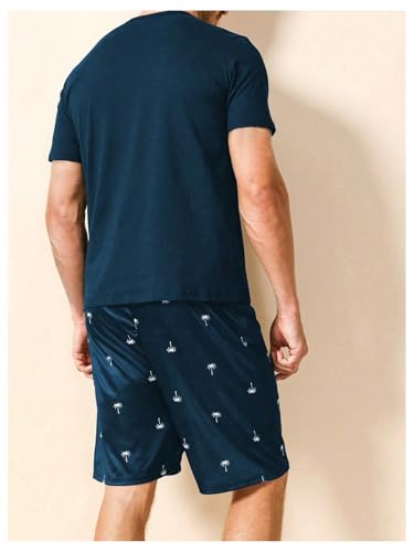Image of Verdusa Men's Pajamas Set 2 Piece Pjs Sets Short Sleeve Letter Print Tee and Short Lounge Set