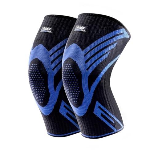Image of Frido Active Knee Cap Support for Men & Women | Pain Relief Knee Brace | Anti-Sweat & Comfortable | Compression Knee Supporter for Joint Support, Sports, Gym & Injury Recovery (1 Pair) Blue, Medium