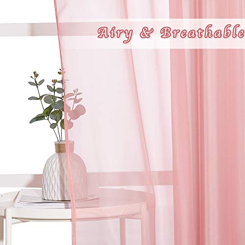 Image of NICETOWN Sheer Curtains Extra Long 96-inch - Grommet Casual Style Airy & Breathable with Amount Light Sheer Panels for Patio /Glass Door (108 inches Wide Total 2 Pieces, Coral)