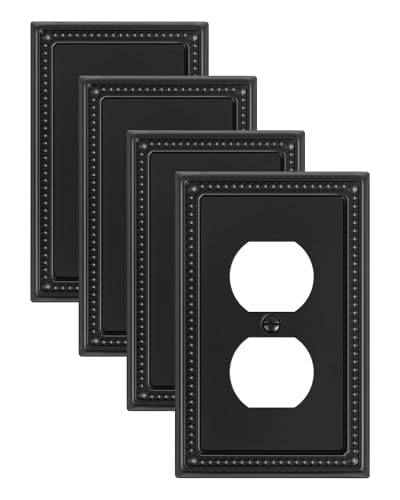 TREEWELL 4-Pack Duplex Outlet Cover Black Metal Wall Plates for Electrical Outlets 1 Gang Receptacle Light Switch Cover Pearls Beaded Decorative Switch Plates and Outlet Covers